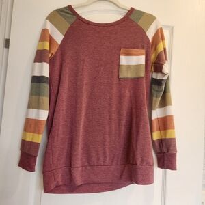 Be Stage Striped Sleeve Women's Top Size S Euc